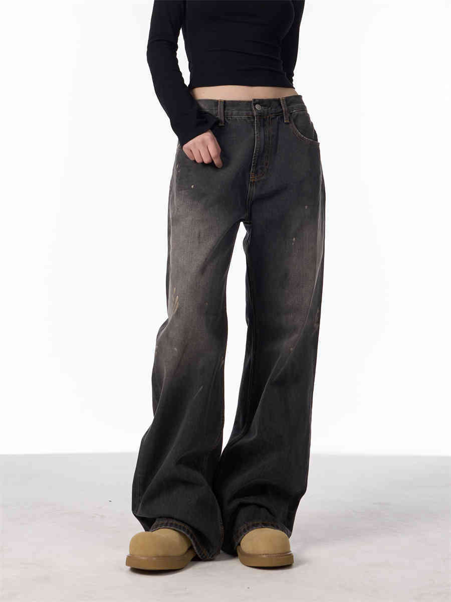 Laura – Retro Splash-Ink Loose Straight Jeans