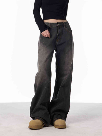 Laura – Retro Splash-Ink Loose Straight Jeans