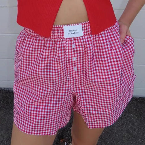 Georgina – Casual Cotton Plaid Shorts