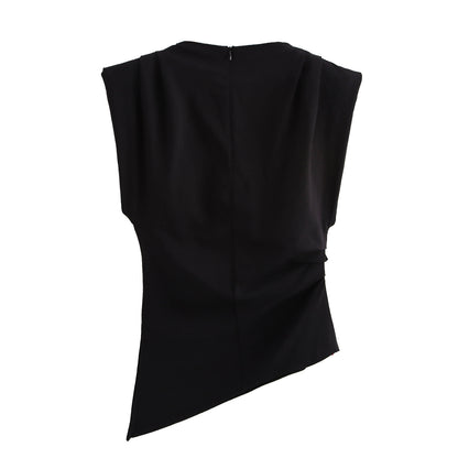 Vanessa – Retro Pleated Padded Shoulder Top