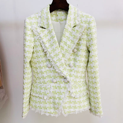 Shannon – Wool Blazer with Houndstooth Pattern and Lion Buttons