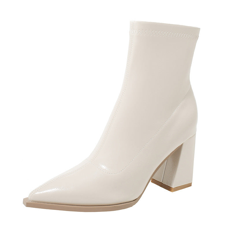 Leah – Women's White Skinny Boots for Autumn and Winter
