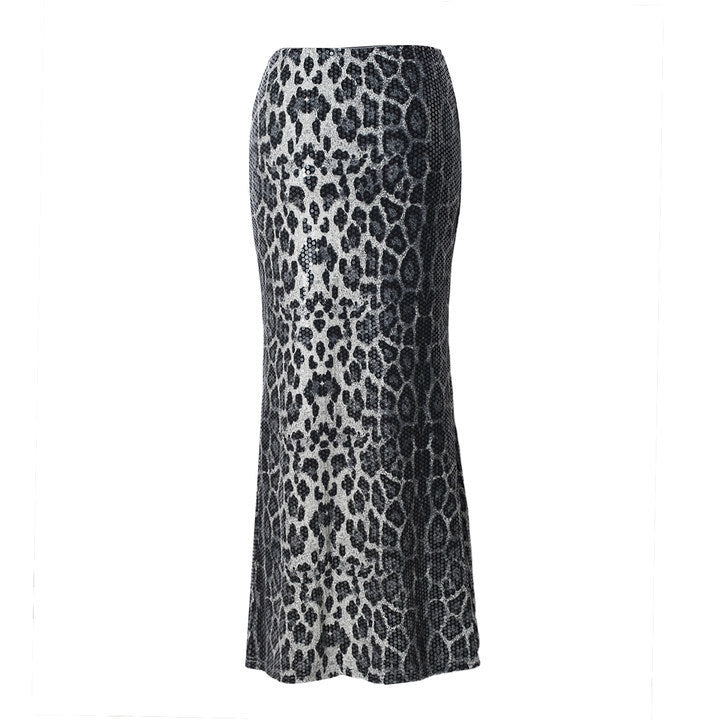 Amy – Leopard Print Sequin Stretch Skirt