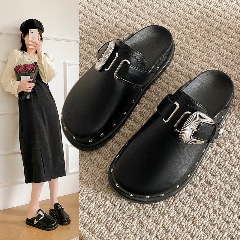 Mandy – Casual Vegan Leather Rivet Half Slippers