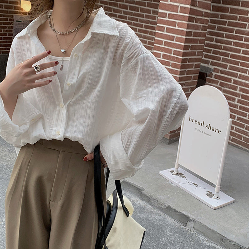 Tara – Micro-Transparent Loose Long-Sleeve Polo Shirt