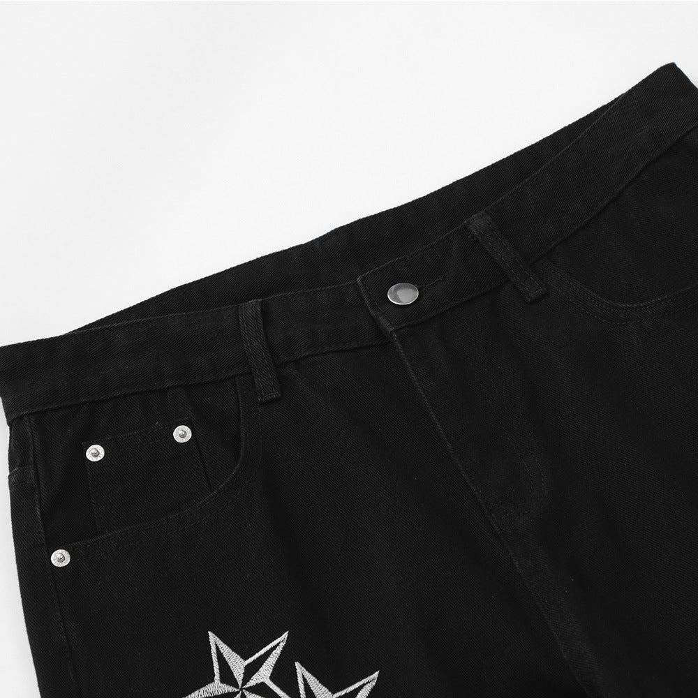 Alfred – Star Embroidered Wide-Leg Denim Pants