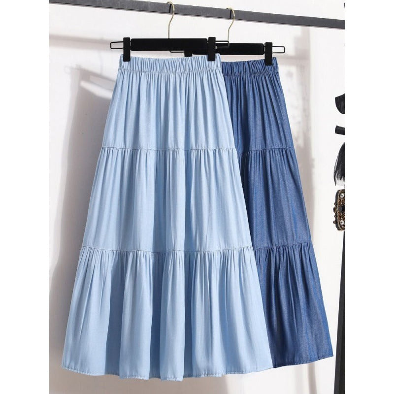 Abigail – Mid-Length Tencel Skirt with Elastic Waist