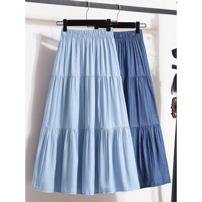 Abigail – Mid-Length Tencel Skirt with Elastic Waist