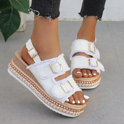 Amy – Retro Roman Double Buckle Sandals