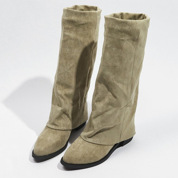 Katy – Vegan Suede Fashion Boots with Chunky Heel
