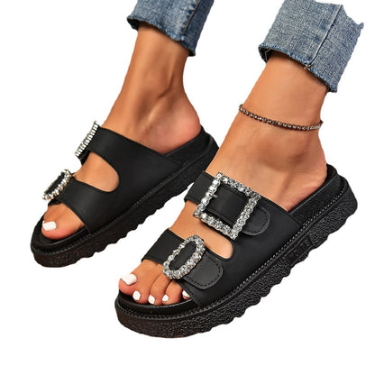 Andrea – Rhinestone Belt Buckle Platform Sandals