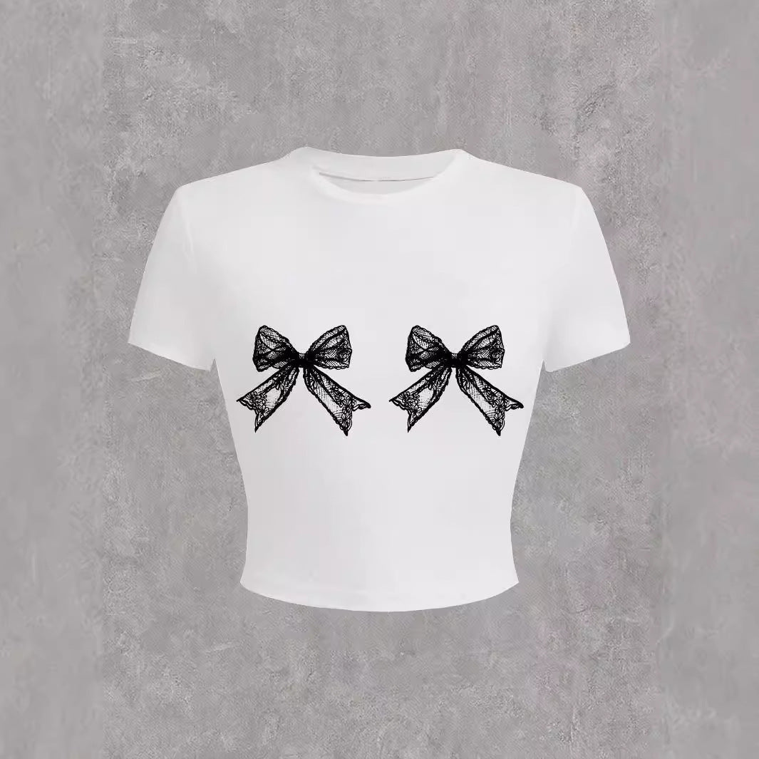 Samantha – Casual Lace Bow Print Top