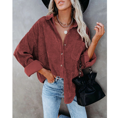 Phoebe – Women's Corduroy Casual Coat with Polo Collar