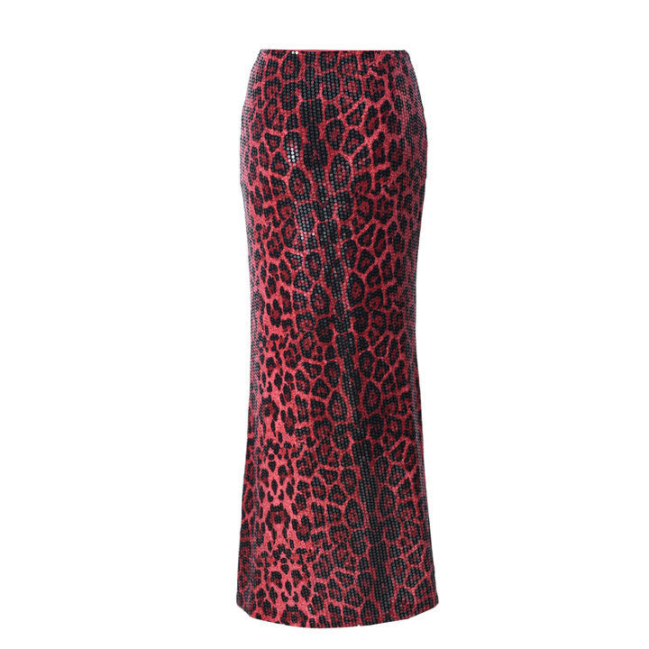 Amy – Leopard Print Sequin Stretch Skirt