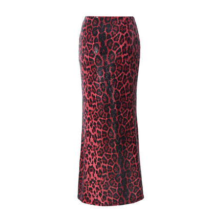 Amy – Leopard Print Sequin Stretch Skirt