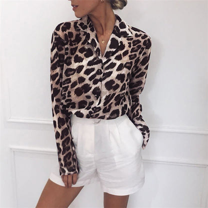 Janet – Vintage Leopard Print Blouse with Turn Down Collar
