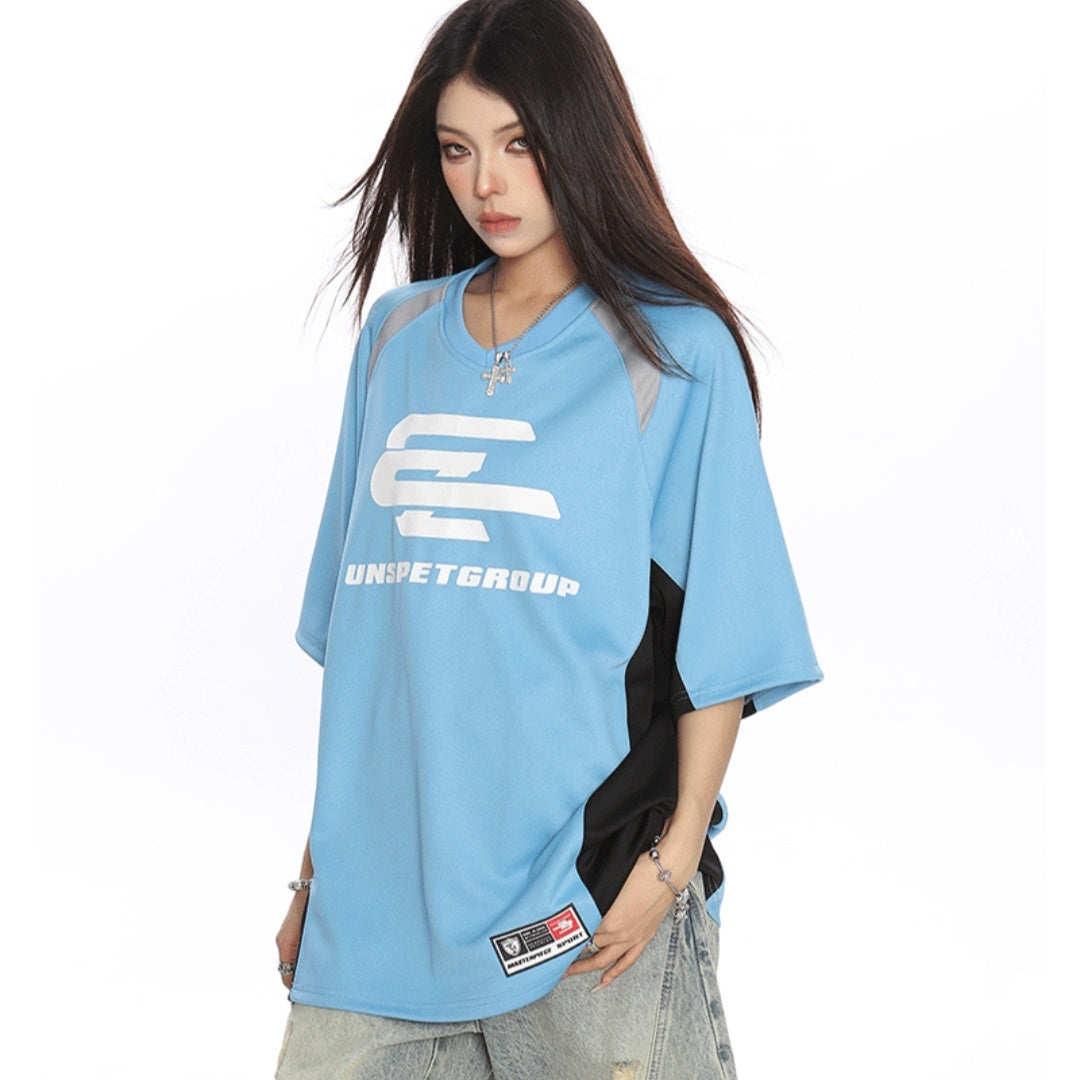 Hannah – Color Blocked Patchwork V-neck Raglan Shirt