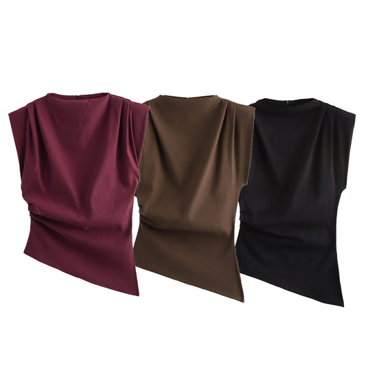 Vanessa – Retro Pleated Padded Shoulder Top