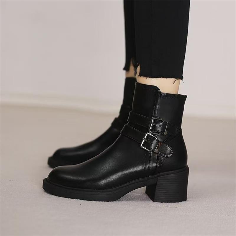 Patricia – Black Vegan Leather Mid Heel Boots