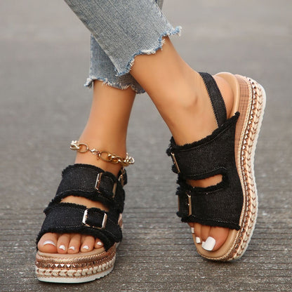 Amy – Retro Roman Double Buckle Sandals