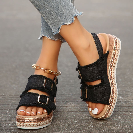 Amy – Retro Roman Double Buckle Sandals