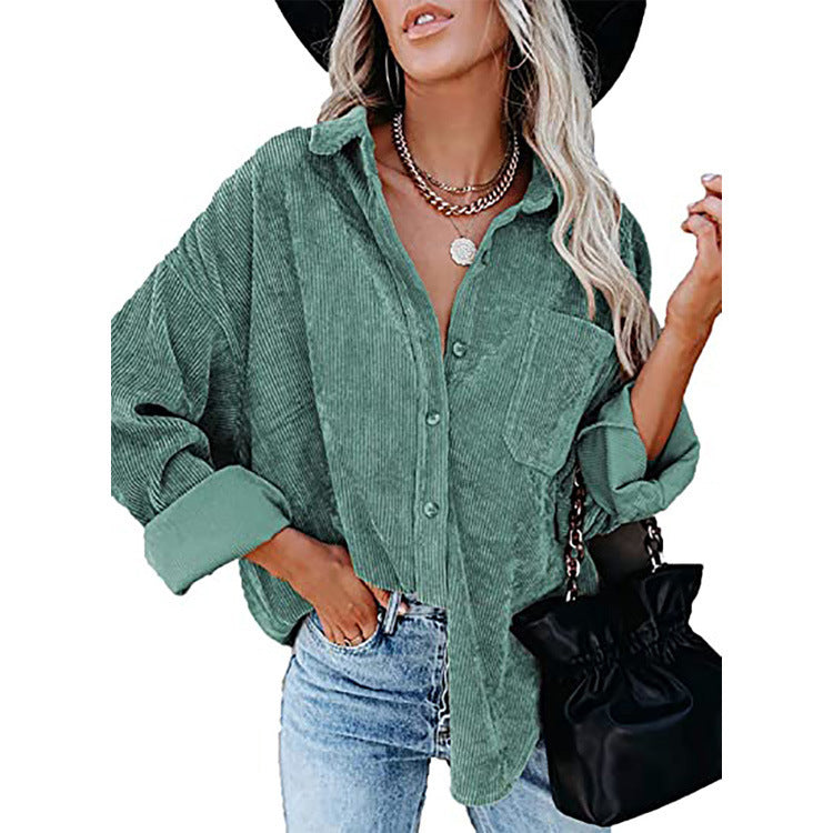 Phoebe – Women's Corduroy Casual Coat with Polo Collar