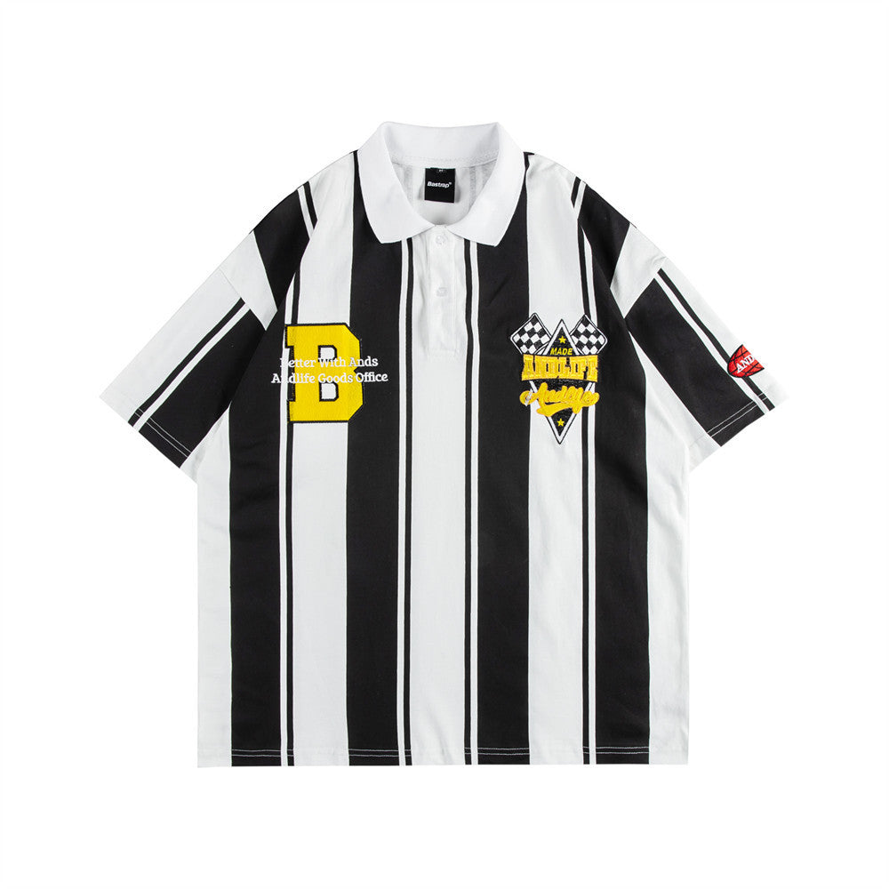 Shaun – Striped Embroidered Polo Shirt