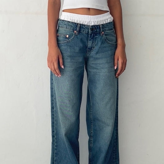 Diana – Retro Low Waist Washed Straight Jeans