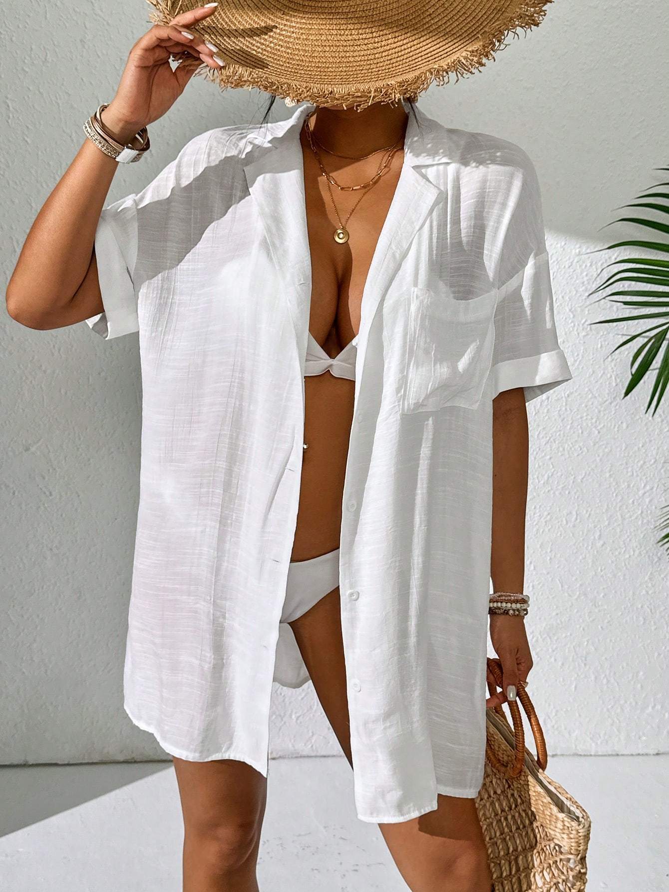 Chelsea – Simple Solid Color Short Sleeve Kimono Cover Up