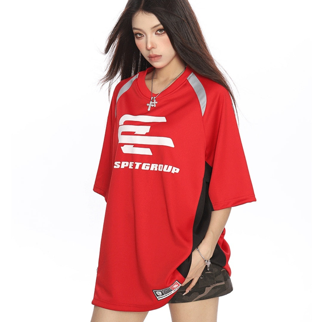 Hannah – Color Blocked Patchwork V-neck Raglan Shirt