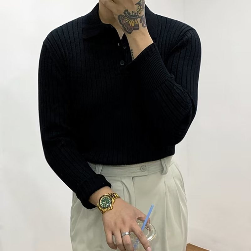 Steven – Men's Long Sleeve Knitted Polo Sweater