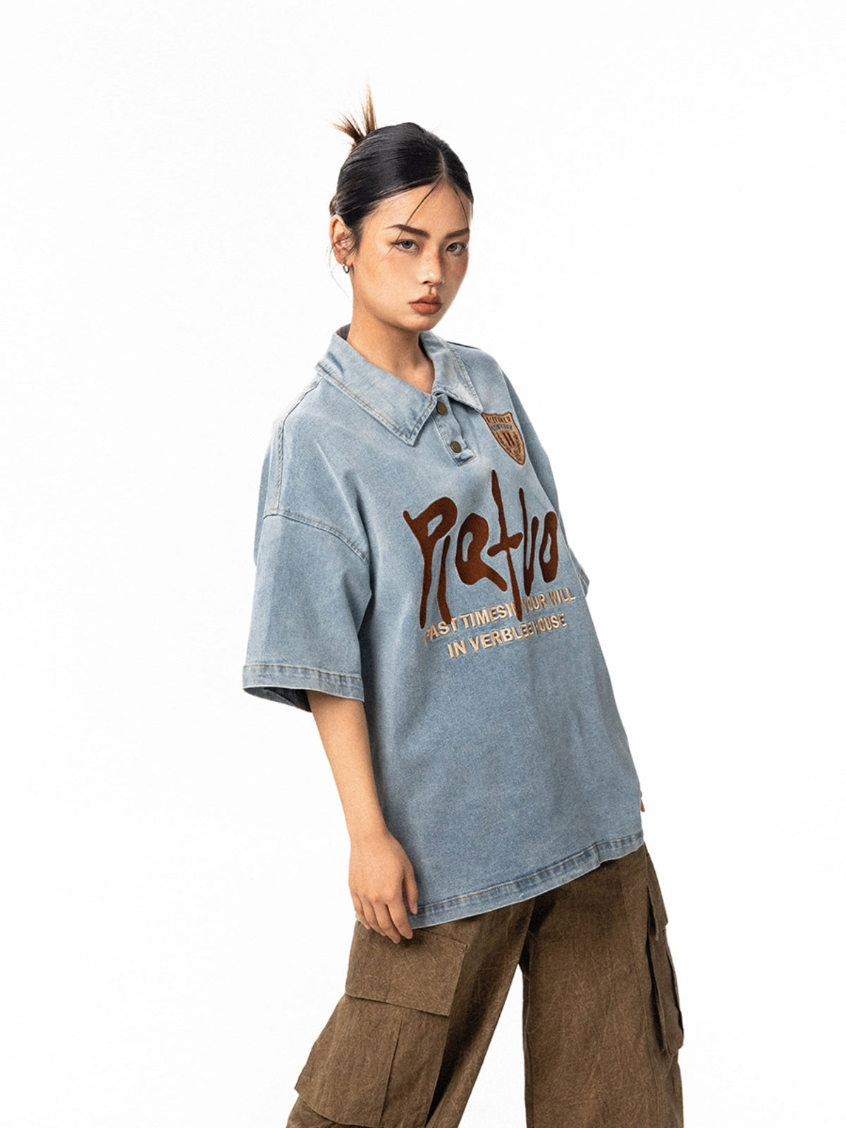 Spencer – Embroidered Retro Denim Short Sleeve