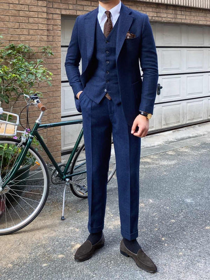 Justin – Retro Herringbone Wool Slim Fit Suit