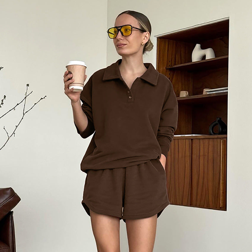 Amelia – Casual Brown Polo Shirt and Shorts Set