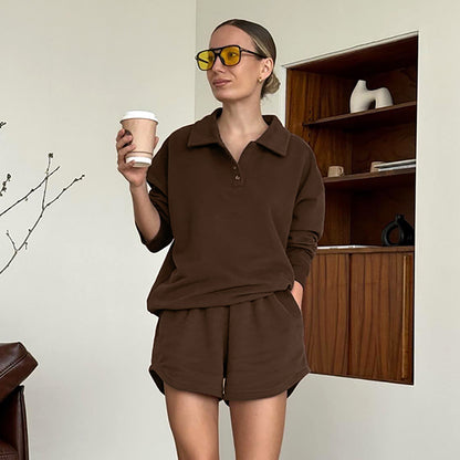Amelia – Casual Brown Polo Shirt and Shorts Set