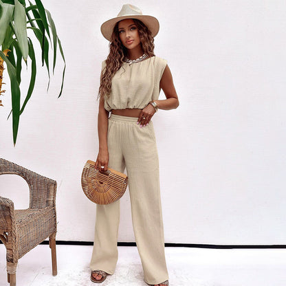 Grace – Casual Crepe Cotton Suit with Short Vest and Straight-leg Pants