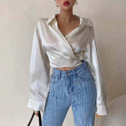 Wendy – Glossy Satin Slim Bandage Shirt