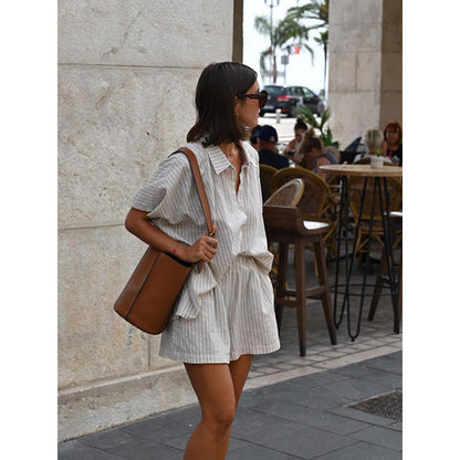 Georgina – Casual Striped Shorts Suit
