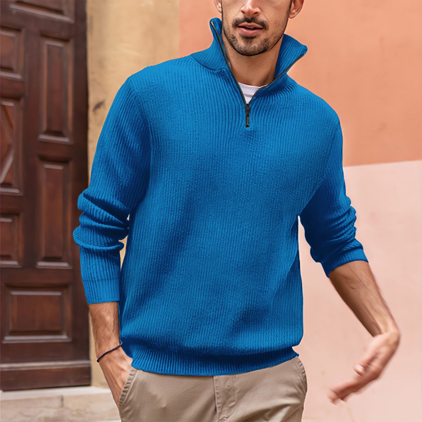 Donald – Men's High Neck Polo Shirt with Zip