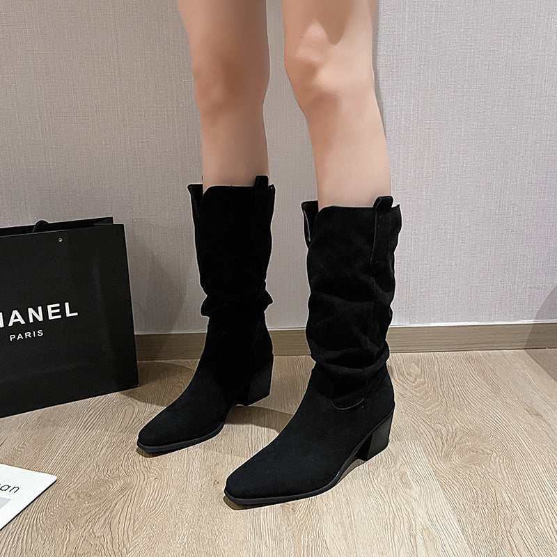 Esme – Retro Vegan Suede Mid-Calf Boots