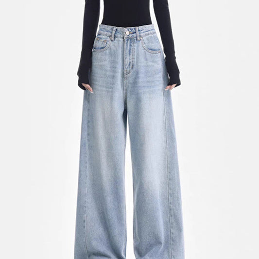 Melanie – Light Blue High Waist Retro Straight Pants