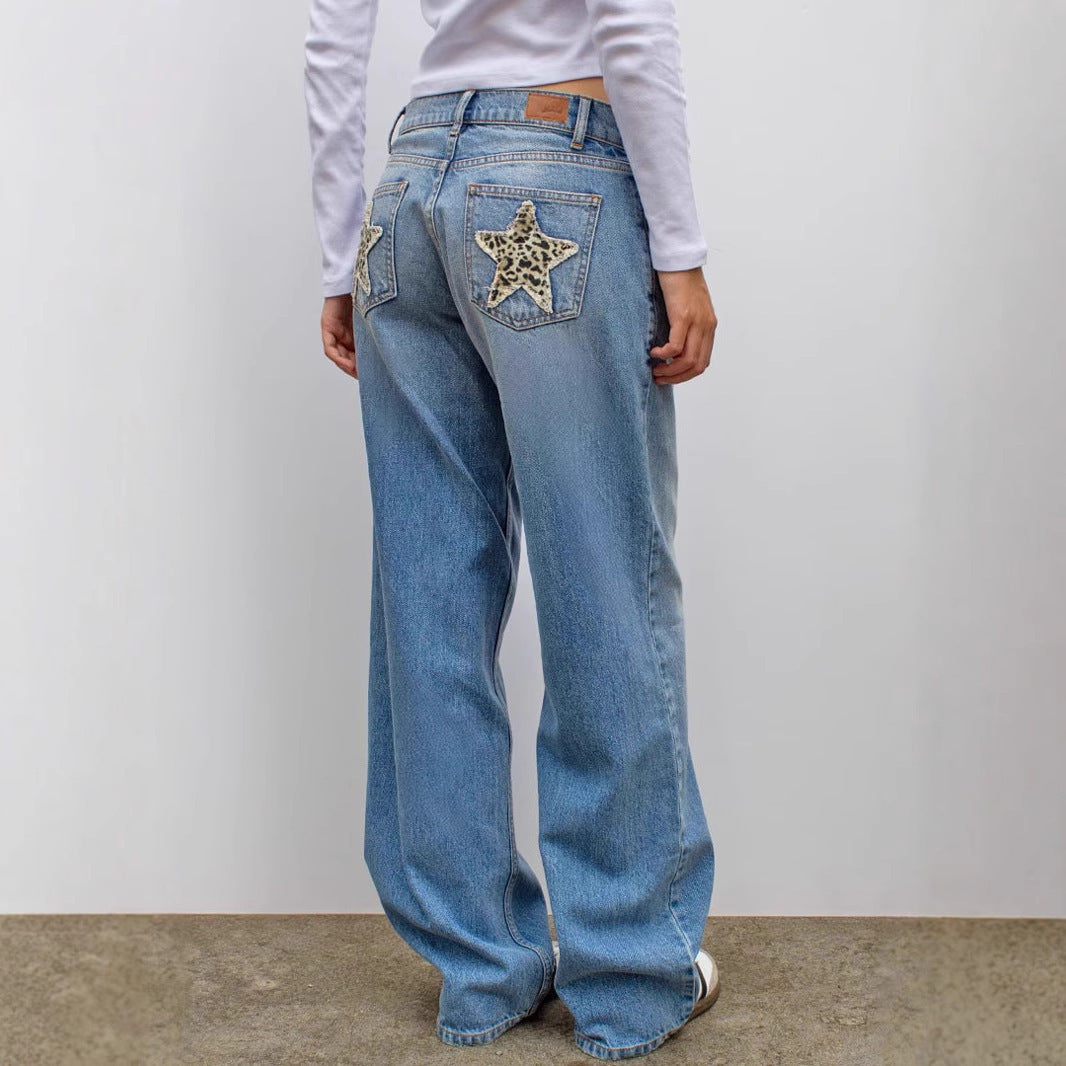 Ron – Leopard Print Patchwork Straight Jeans