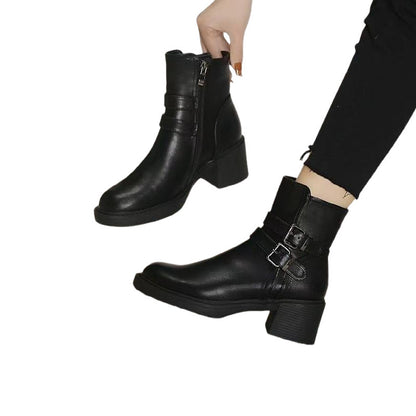 Patricia – Black Vegan Leather Mid Heel Boots