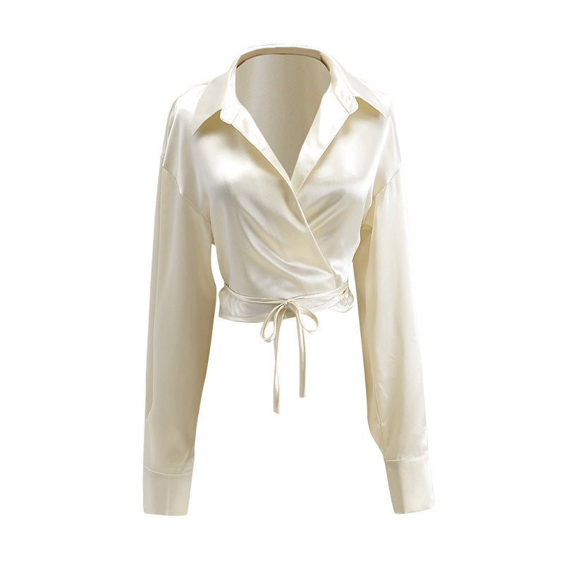 Wendy – Glossy Satin Slim Bandage Shirt