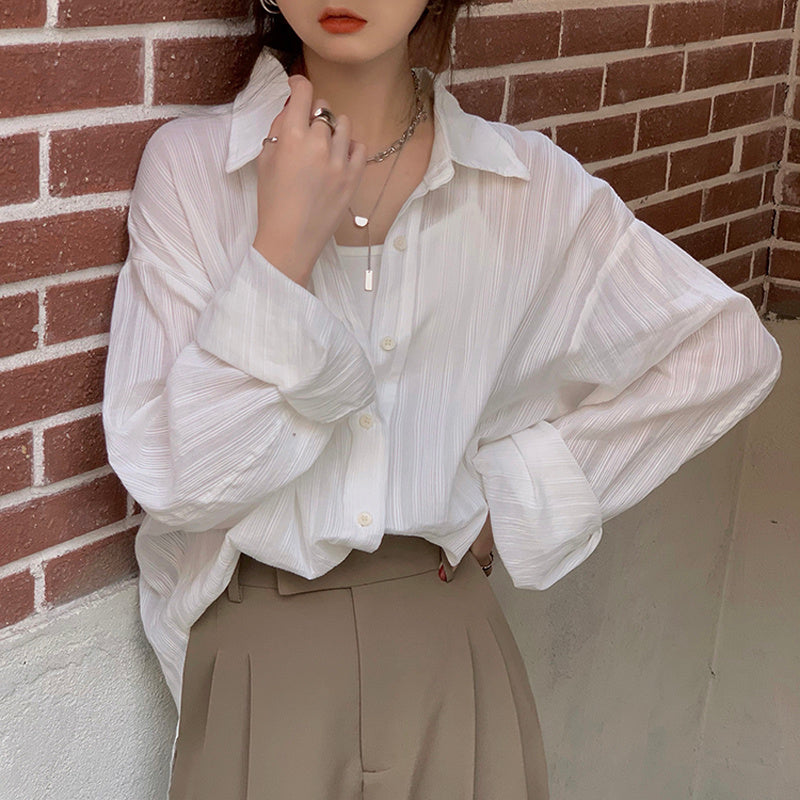 Tara – Micro-Transparent Loose Long-Sleeve Polo Shirt