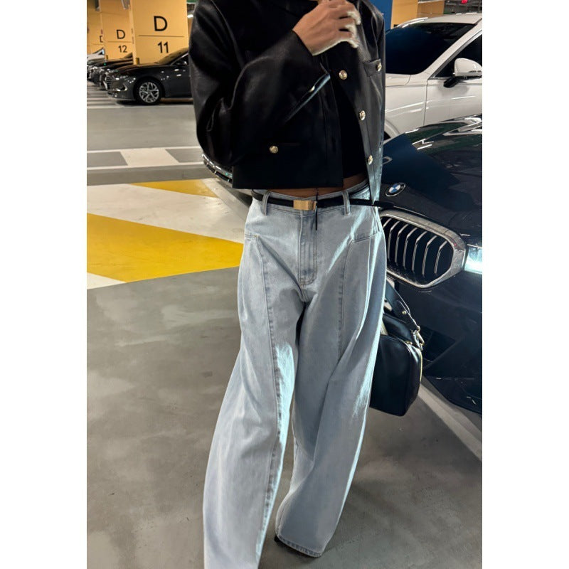 Gillian – Korean-Style High Waist Pleated Wide-Leg Jeans