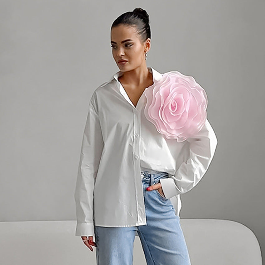 Clara – Mesh Bow Tie Shirt with Polo Collar