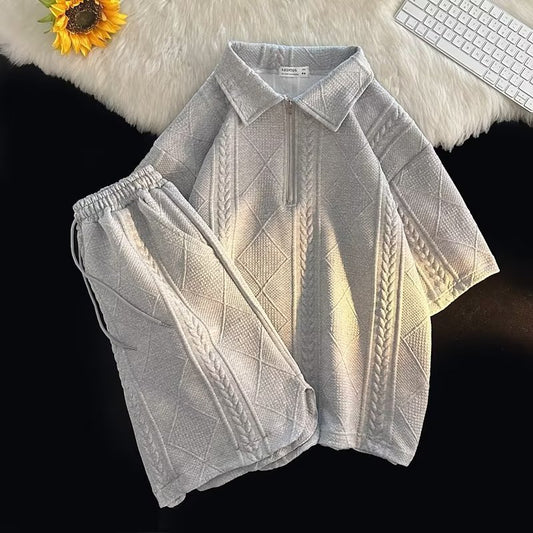 Duncan – Casual Waffle Polo T-Shirt and Shorts Set