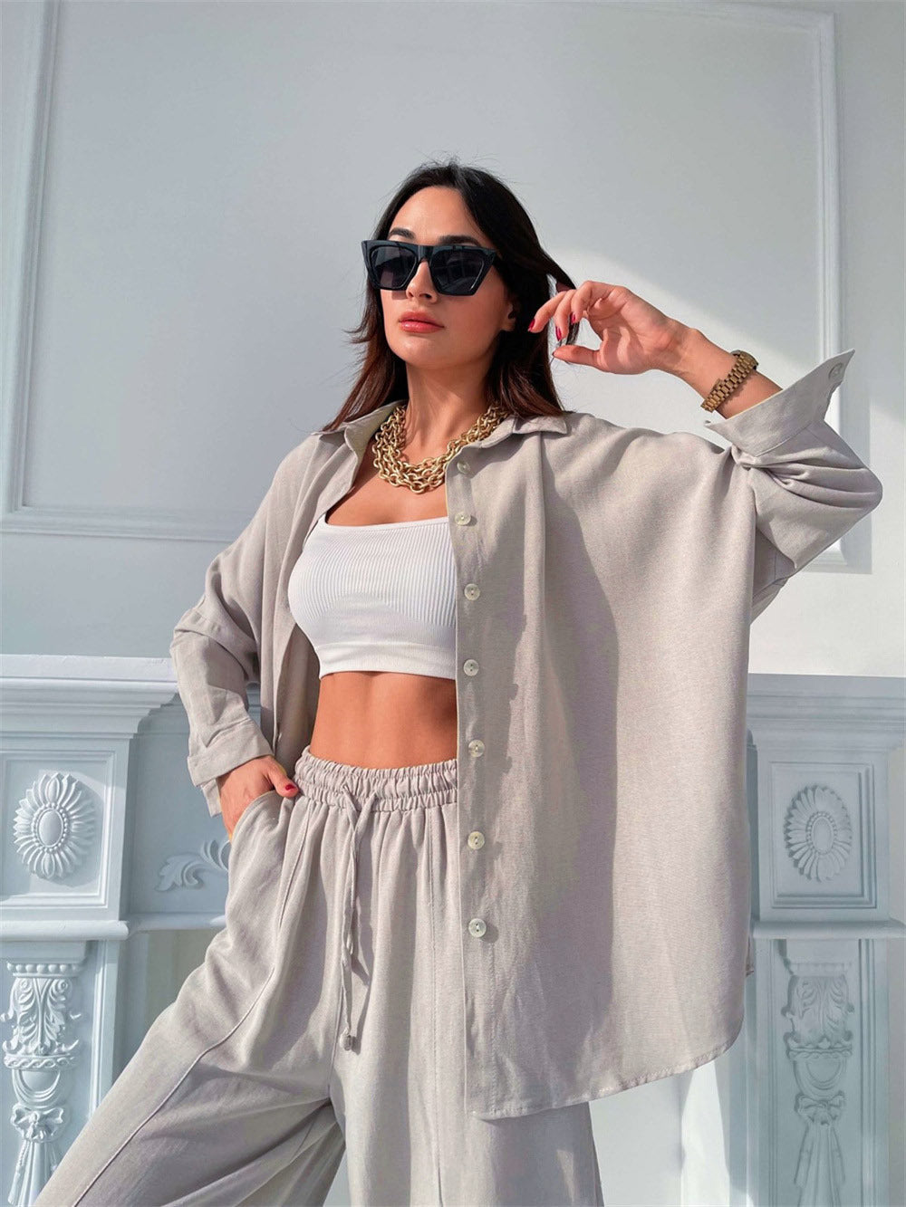 Rachel – Urban Style Two-Piece Set with Polo Collar
