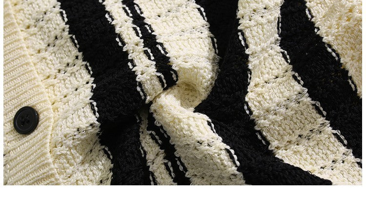 Denise – Hollow Out Striped Polo Collar Shirt